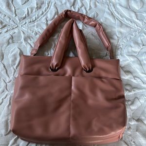Pink Puffy Shoulder Bag with Removable Wristlet and Cross Body Strap